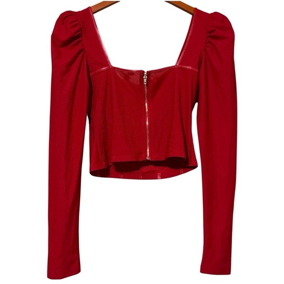 Guess Scarlet Red Puffed Long Sleeve Cropped Bustier Corset Top Y2K - Picture 6 of 6